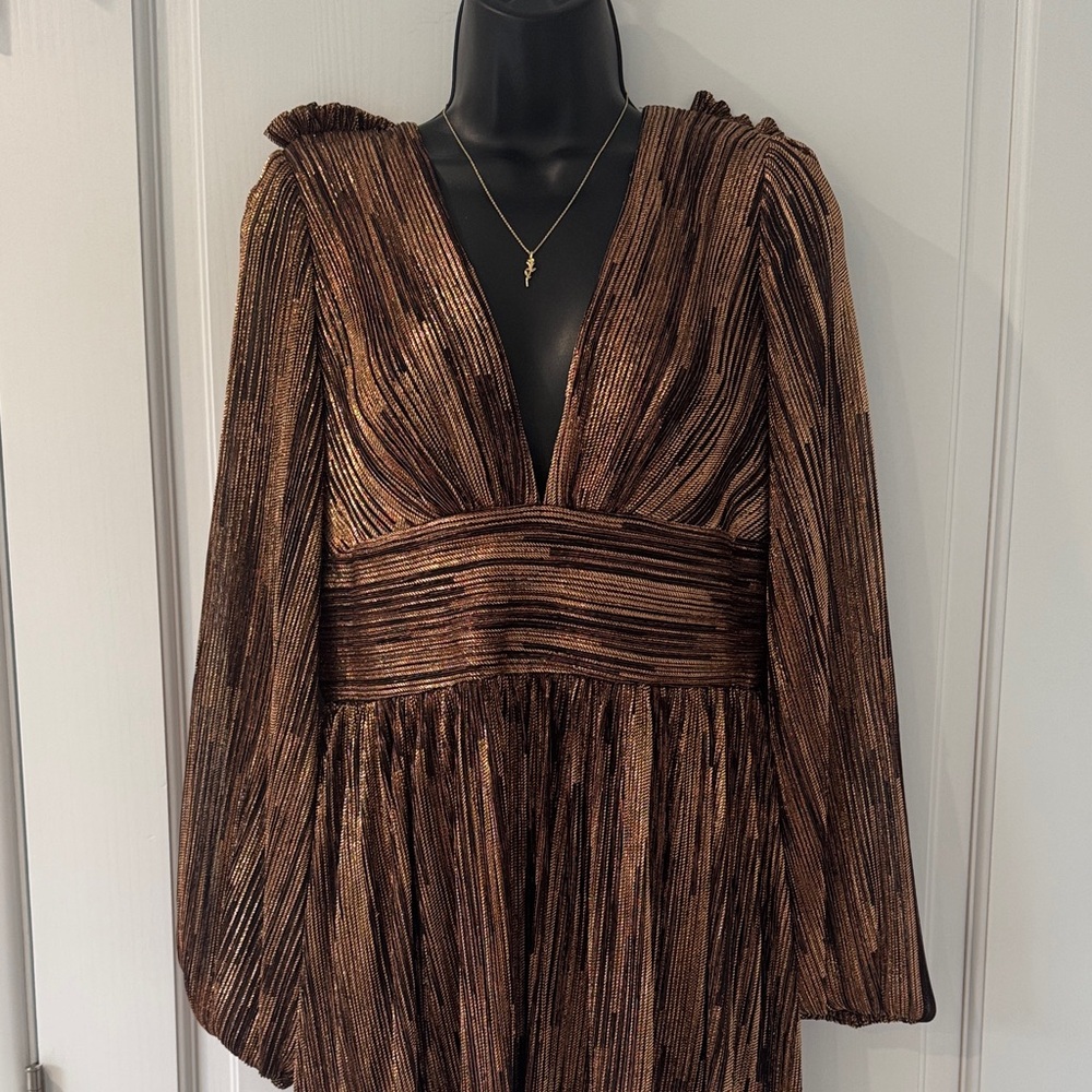 Aidan Mattox Bronze Metallic Midi Dress